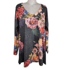 Soft Surroundings Womens Tunic Top Midnight Blooms Floral Large Romantic Cottage